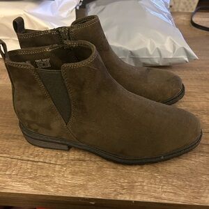 Olive green booties by Sonoma